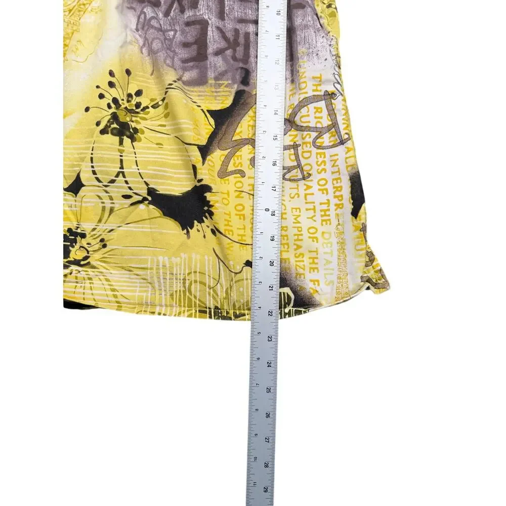 Koi by Kathy Peterson Yellow Y2K Abstract Floral Paris Graphic‎ Blouse XS